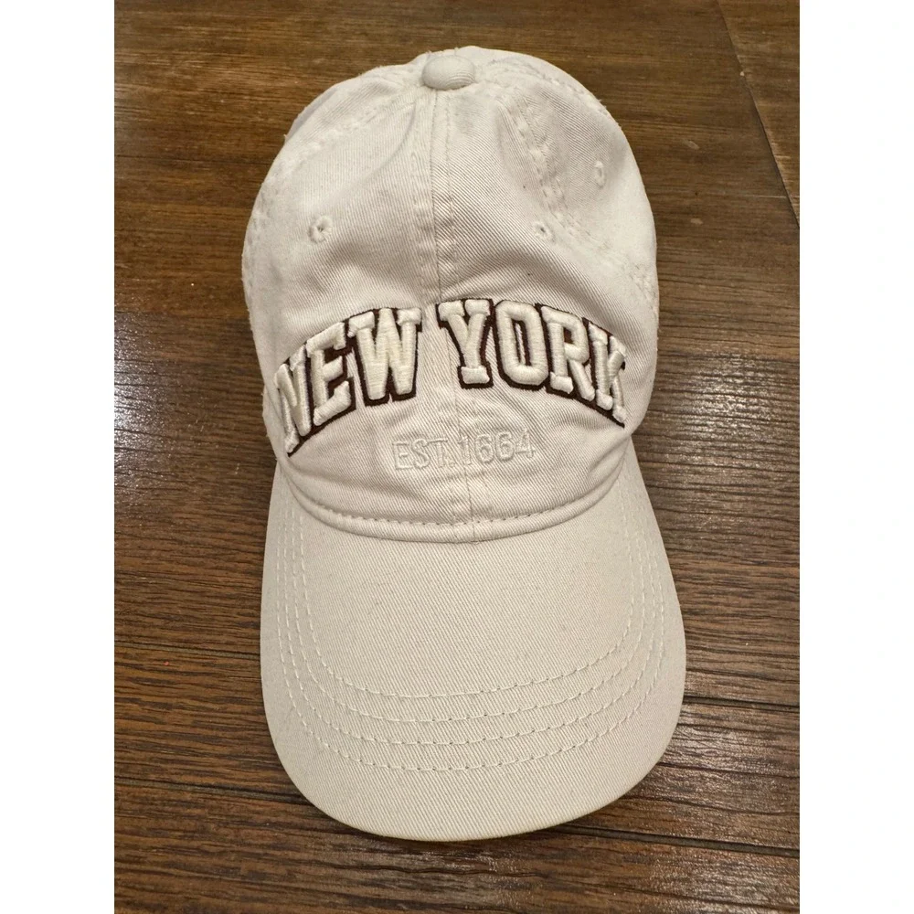 Torkia Apparel New York Est 1664 Baseball Cap Hat Cream Brown Adjustable Strap